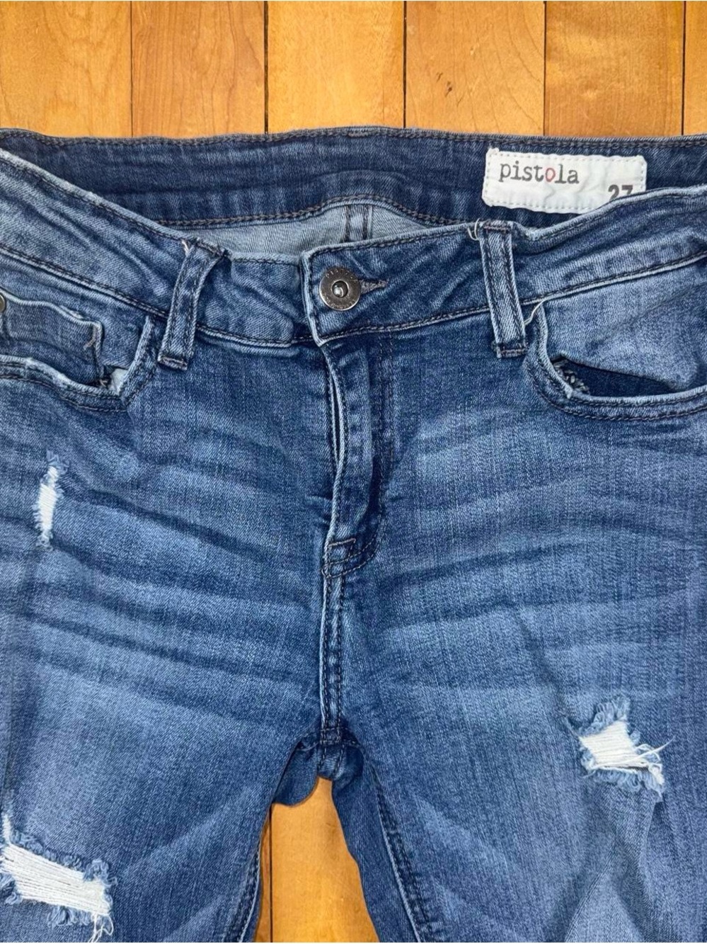 Pistola Jeans Women’s Size 27 Distressed Skinny Ankle Zip Stretch Blue Denim - Picture 4 of 7